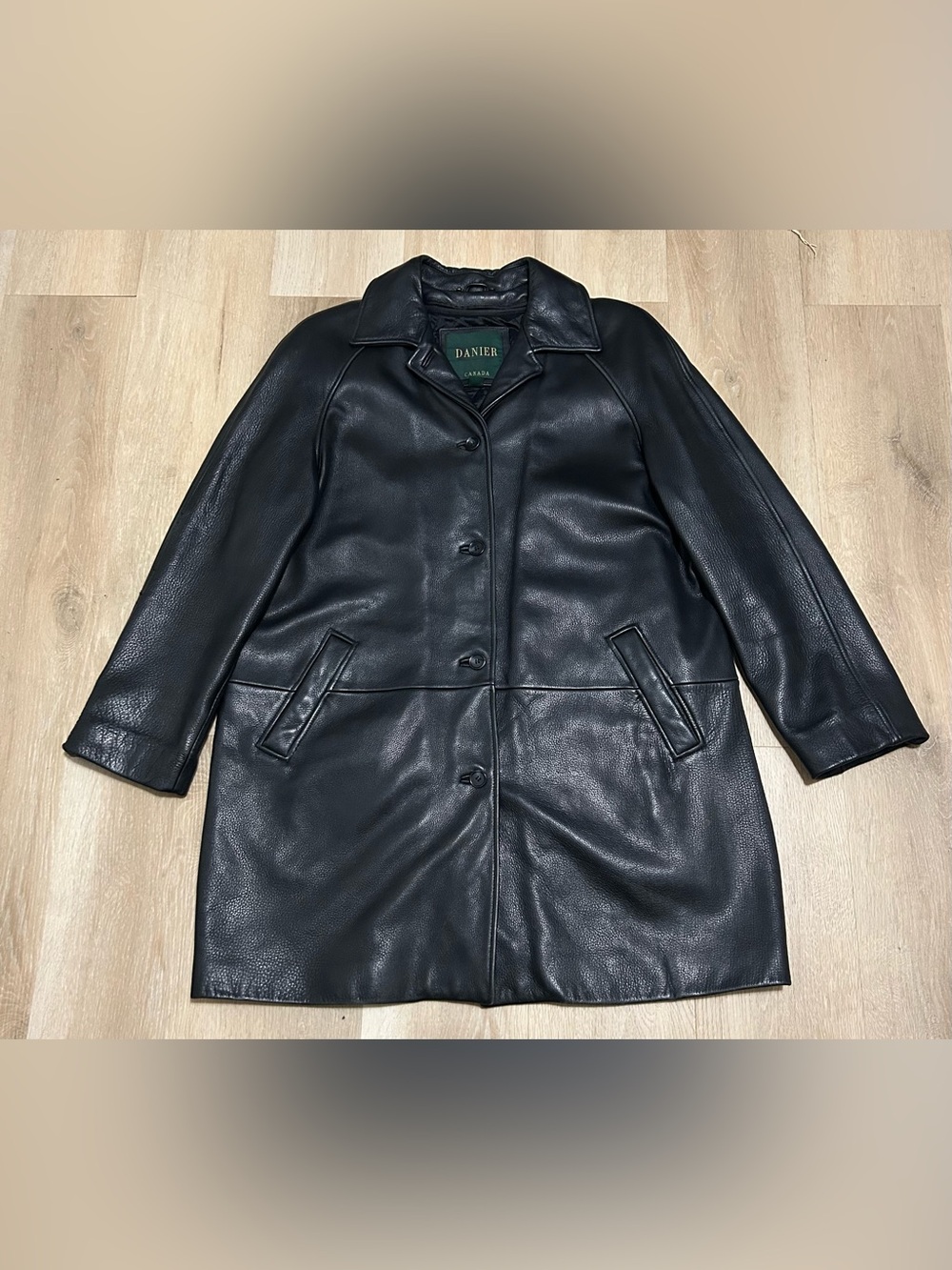 Danier Black Leather Button-Front Pea Coat for Men
